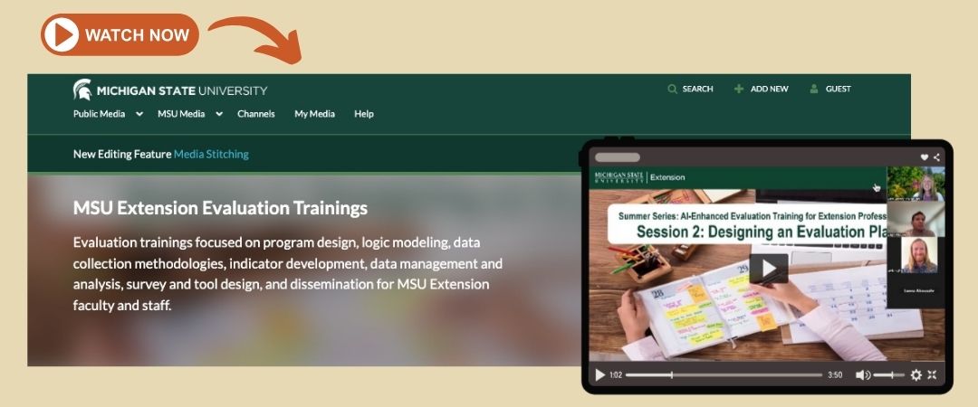 Screenshot of MSU Extension Evaluation trainings video page